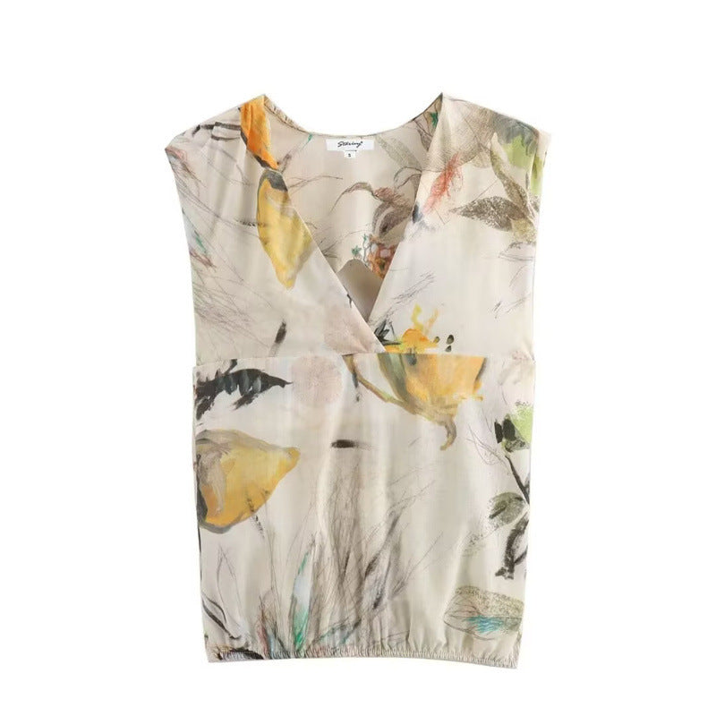 European And American Cotton Printing One-piece Pleated Suit