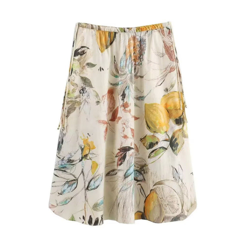 European And American Cotton Printing One-piece Pleated Suit